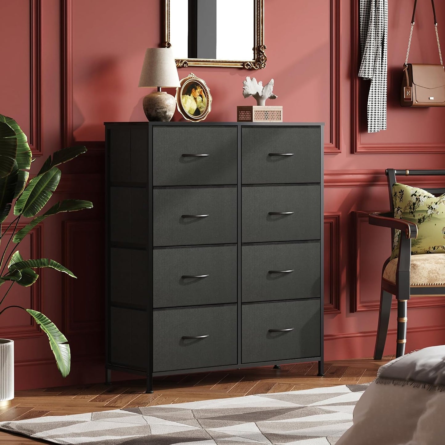 WLIVE Fabric Dresser - Tall 8-Drawer Storage Tower with Bins for Bedroom | Charcoal Black