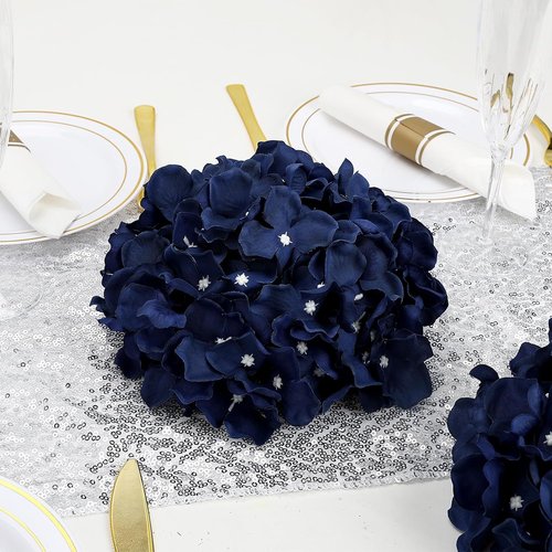 Hydrangea Flower Balls - 12 PCS Artificial Silk Floral Arrangements, 8.27 Inch Navy Blue Kissing Balls for Wedding & Home Decor