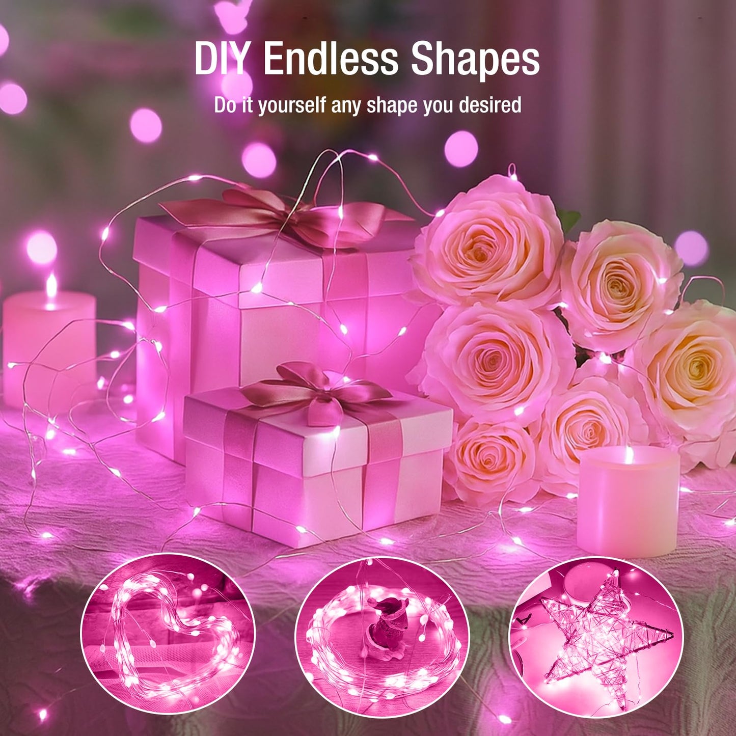6 Pack Fairy Lights Battery Operated - 7ft 20 Led Twinkle Lights 3 Modes, Bulk Mini String Light Waterproof for Mason Jars Vases DIY Party Wedding Decoration Mothers Day- Pink