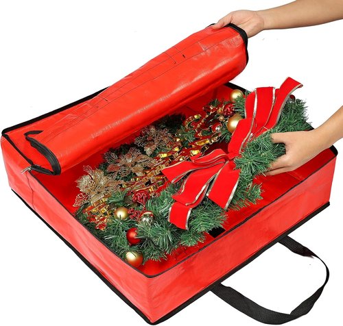 HOMEST Christmas Wreath Storage Bag - Durable, Zippered Organizer with Reinforced Handles | 24" Protection Against Dust & Pests
