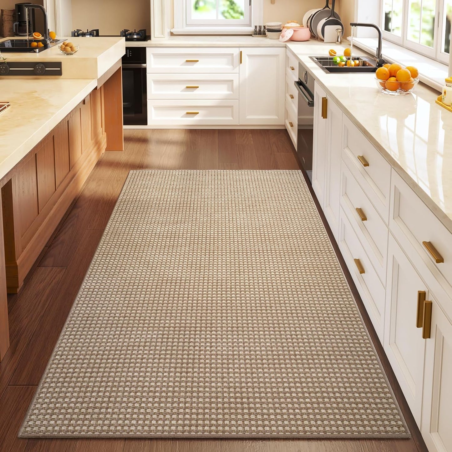 YDKGL Area Rug - Non-Slip Washable Boho Woven Runner | 3x5 ft for Entryway, Kitchen, Living Room - Brown