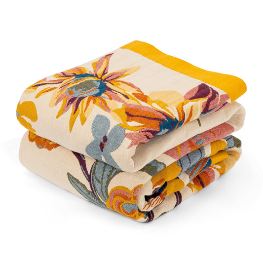 MACEVIA 100% Cotton Boho Throw Blanket, Soft Lightweight Butterfly Floral Design, 80"x90" Large Bedspread for Queen Bed, Couch Sofa, Cottagecore Decor(Butterfly Floral)