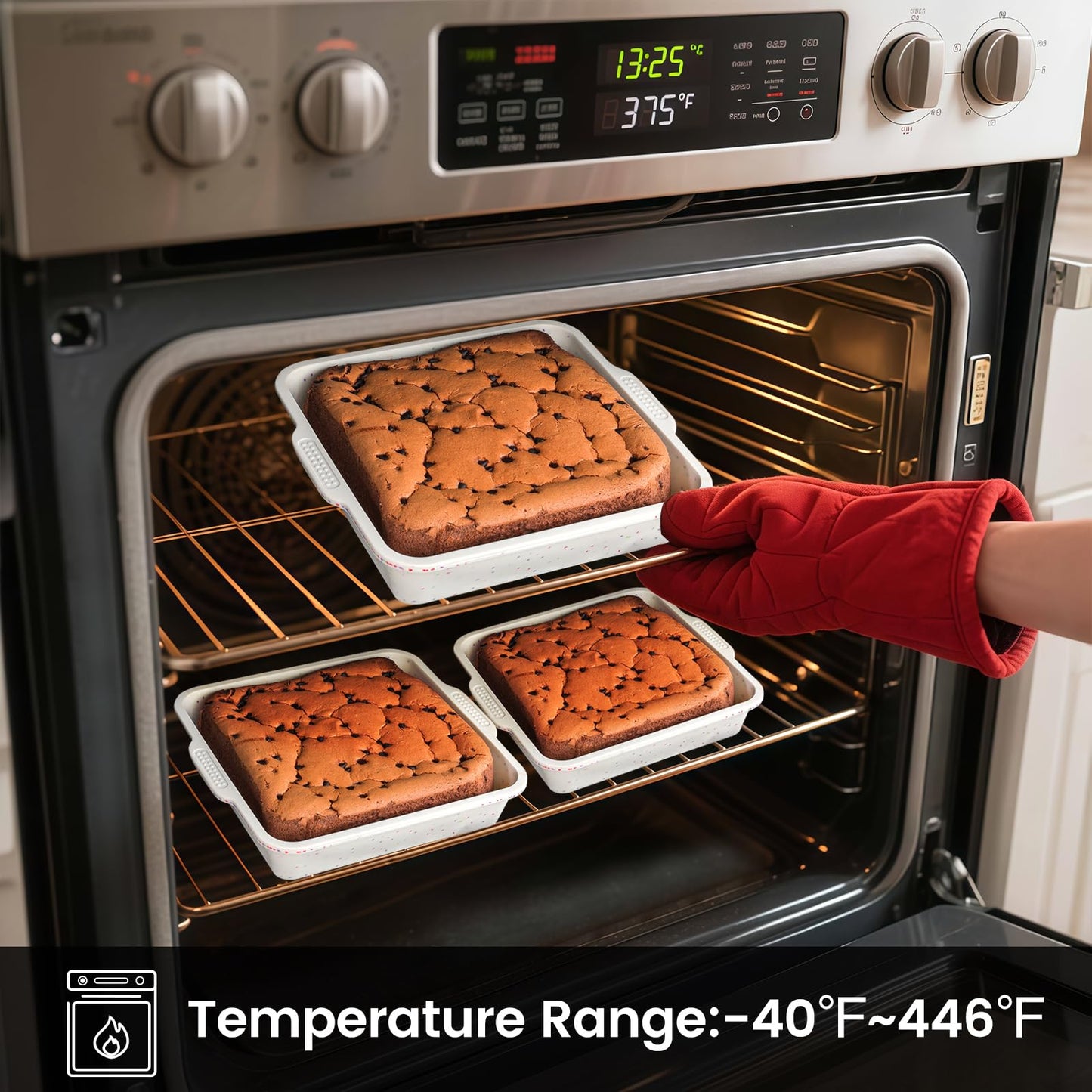 Vinino 8 x 8 Inch Silicone Square Brownie Cake Pan with Metal Reinforced Frame Set of 2, Nonstick Silicone Brownie Pans BPA Free Suitable for Making Cakes, Brownies, Bread