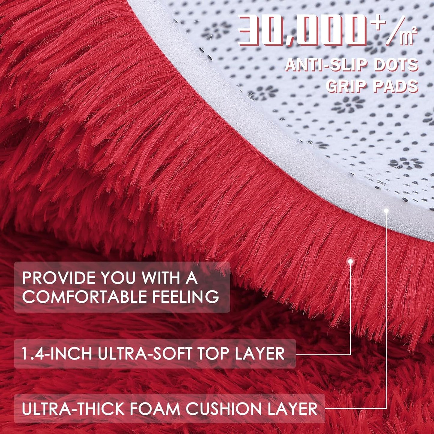 OLANLY Runner Rugs - Soft, Machine Washable Shaggy Carpet for Hallway & Bedroom | Red 2x4 ft