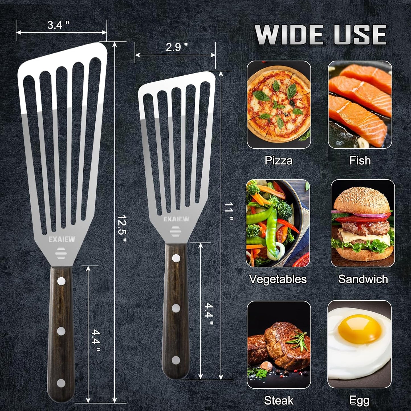 Skiennix Fish Spatula - Flexible Stainless Steel Turner for Flipping Eggs & Burgers | 2 Pack