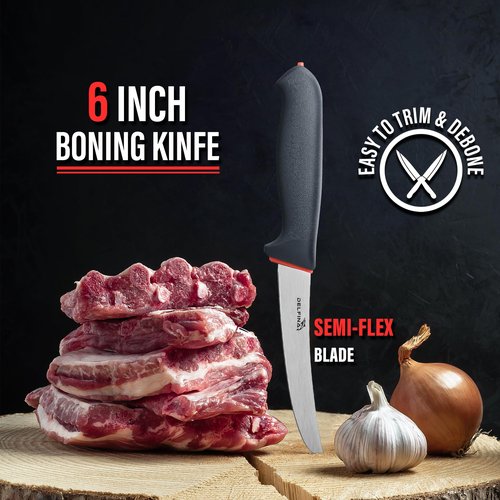 DELFINA 4 PCS Butcher Knife Set, German 1.4116 Steel Blade For Meat Cutting Skinning Boning Trimming, Non-Slip Softgrip & Incl. 10" Sharpener Rod