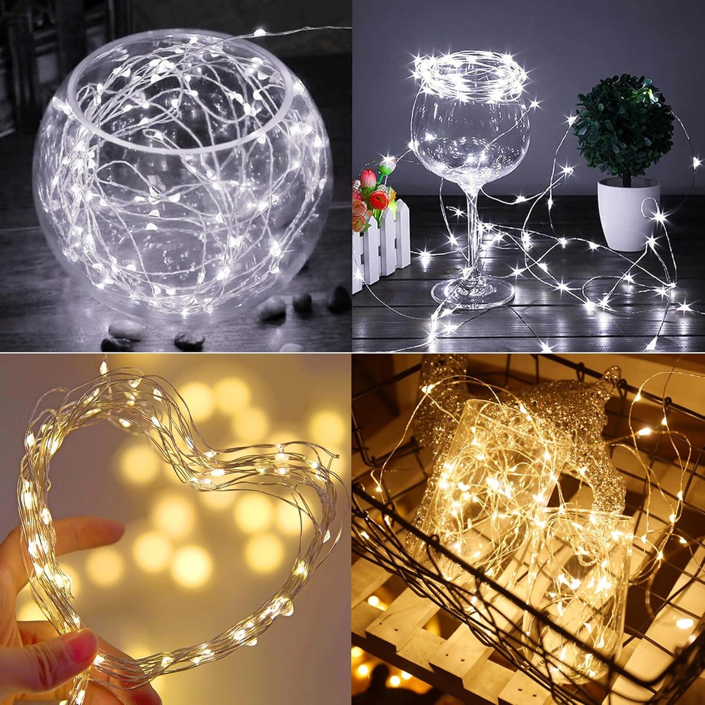 WATERGLIDE 12 Pack Mini String Lights - 20 LED Waterproof Fairy Lights for DIY Wedding & Party Decor | 7 ft Silver Wire, Warm White & White