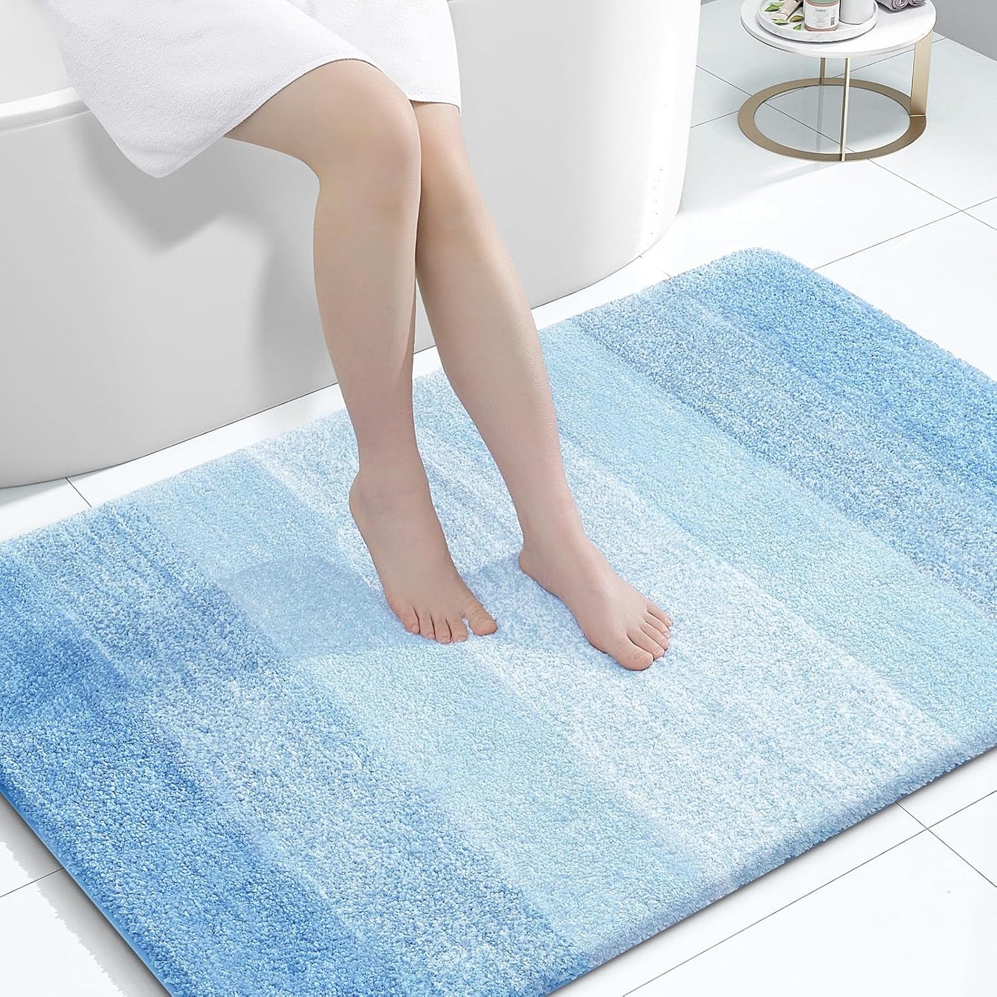 OLANLY Large Bath Rugs - Extra Soft Microfiber with Rubber Backing | Quick Dry, Machine Washable, Sky Blue 44x32