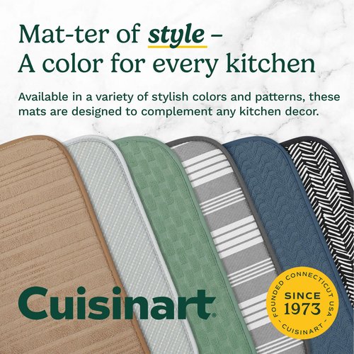 Cuisinart Dish Drying Mats for Kitchen Counter - (2) 18" x 24" Ultra Absorbent Dish Drying Mat XL - Foldable, Machine Washable, Fast Drying Dish Mat (Horizontal Stripes)