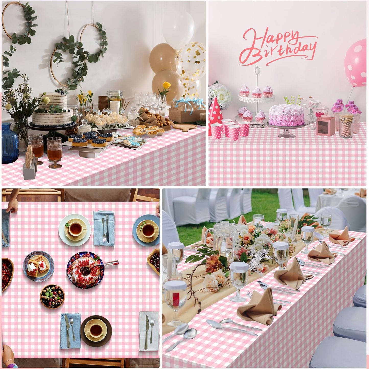YIDAKO 3pcs 54X108inch Pink Checkered Tablecloth,Pink Gingham Tablecloths Buffalo Plaid Disposable Plastic Table Covers for Birthday Baby Shower Bridal Wedding Party Birthday Decorations