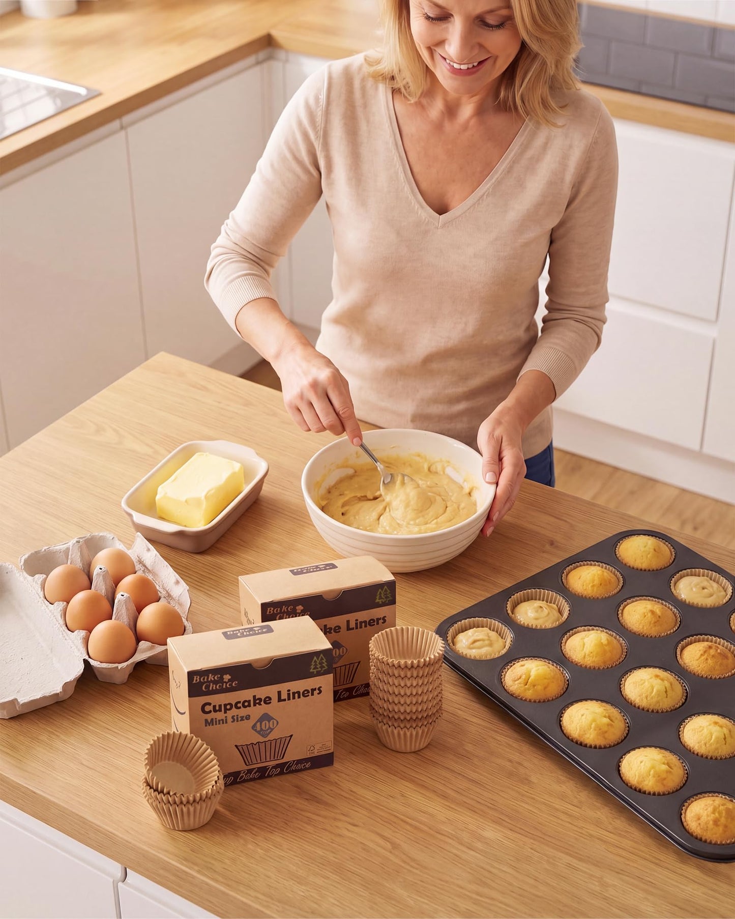 Bake Choice Non-Stick 400pcs Mini Cupcake Liners for Baking, Natural parchment muffin liners for Mini Muffin Pan, Cupcake Pan, Food Grade, Non Stick, Greaseproof