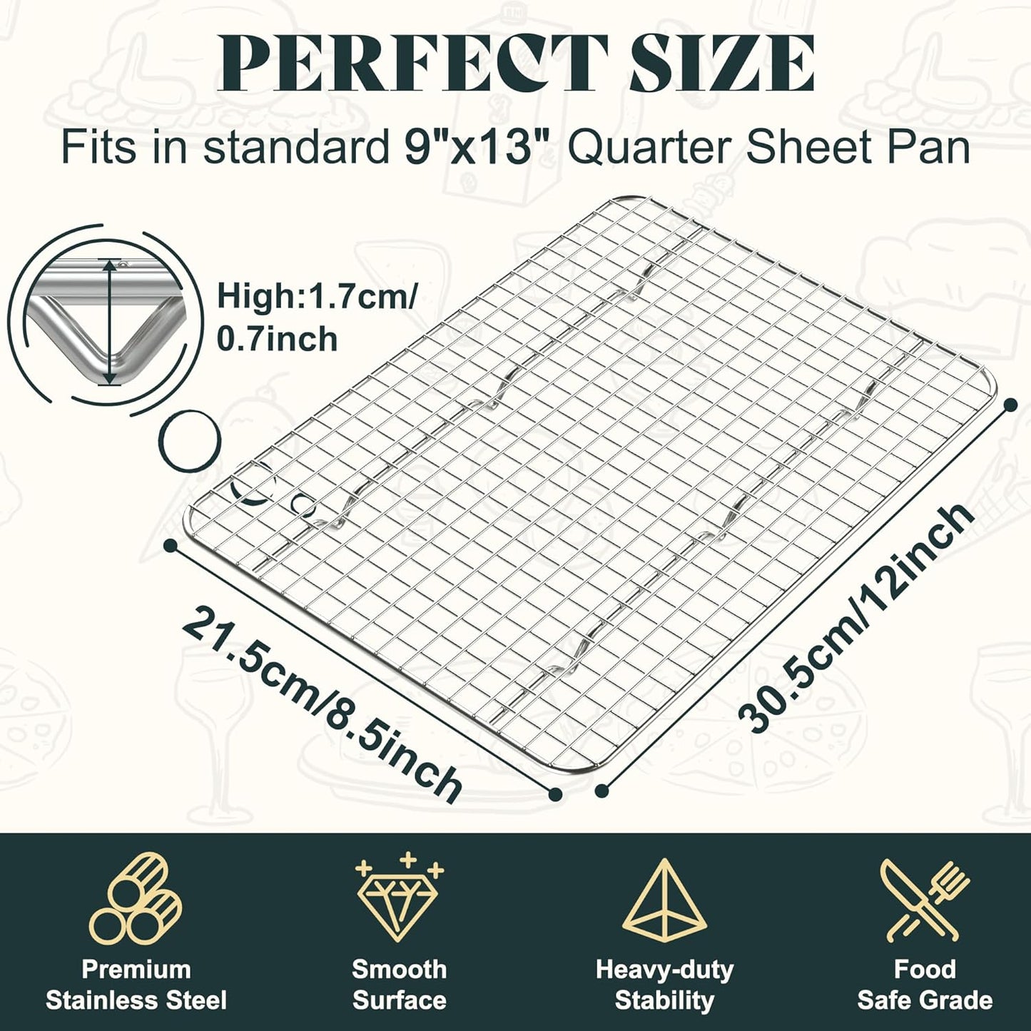 Skiennix Cooling Racks - Premium Stainless Steel Heavy-Duty Baking Rack | 8.5"x12" Set of 2 for Roasting & Grilling