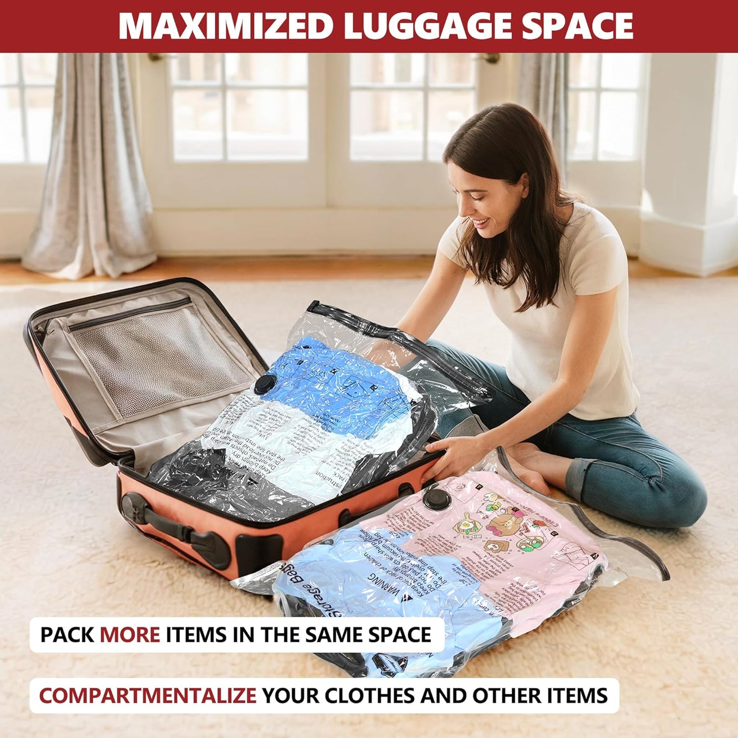Skiennix Vacuum Bags - Travel Compression Packing Bags with Rechargeable Pump | 12 Combo Set (4L/4M/4S) for Clothes Storage