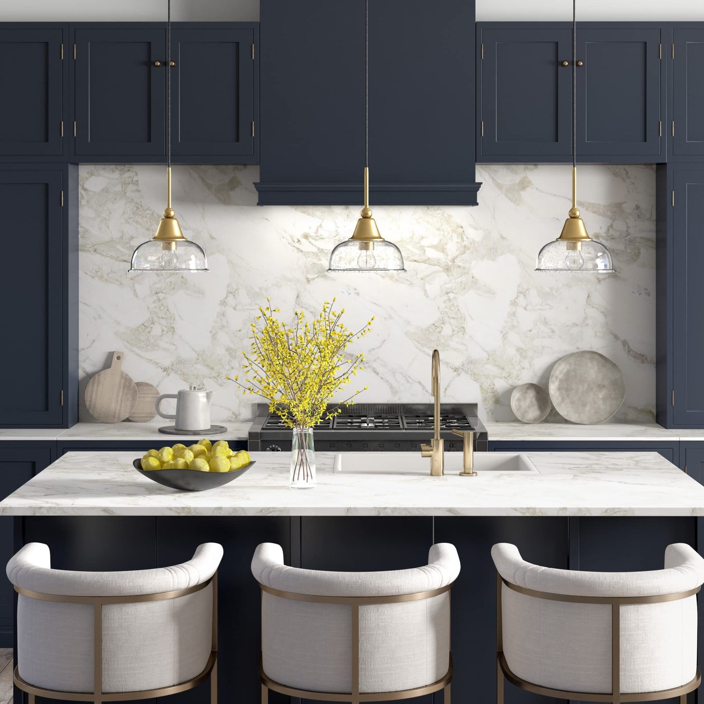 Magnolia 10.75" Wide Pendant with Glass Shade in Brass/Seeded