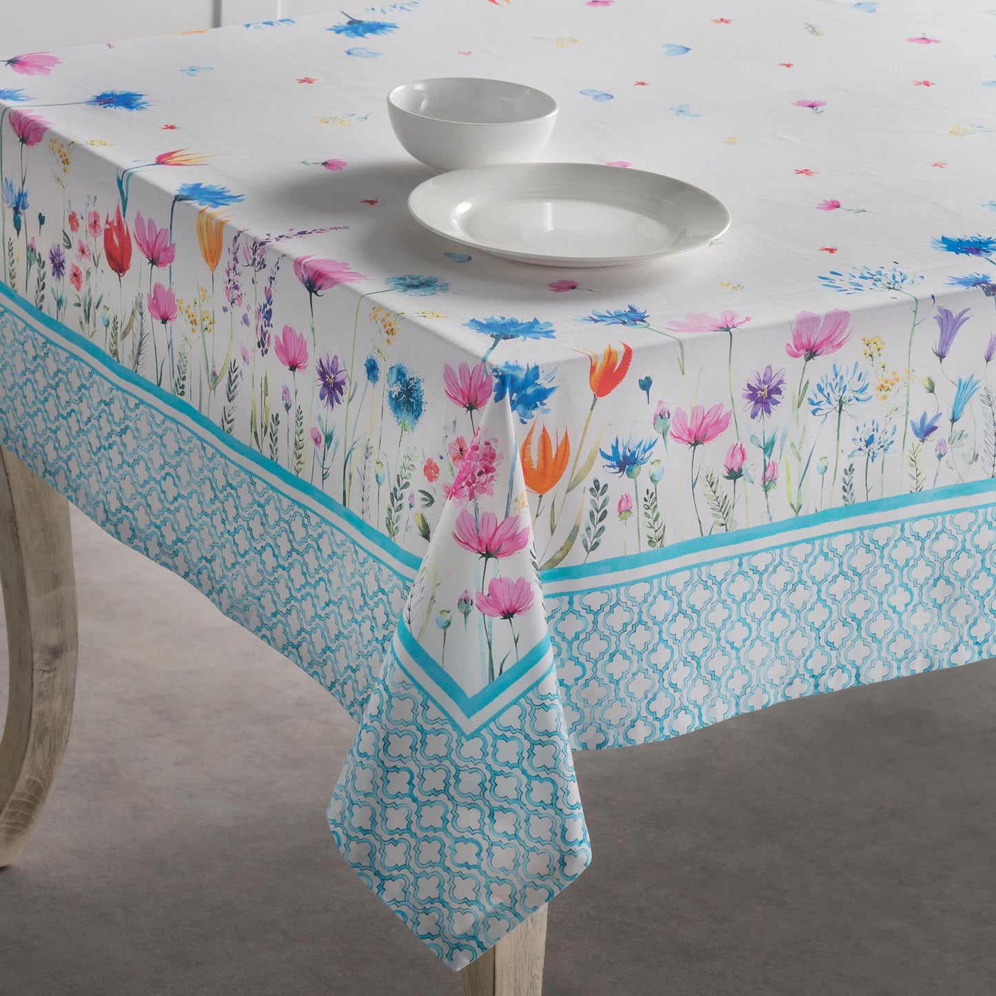 Maison d' Hermine Table Cloth Rectangle Table 100% Cotton 54 x 72 Inches Tablecloth Reusable Decorative for Dining Kitchen Room Farmhouse Home Gifts for Mothers day Spring Summer - Flower In The Field