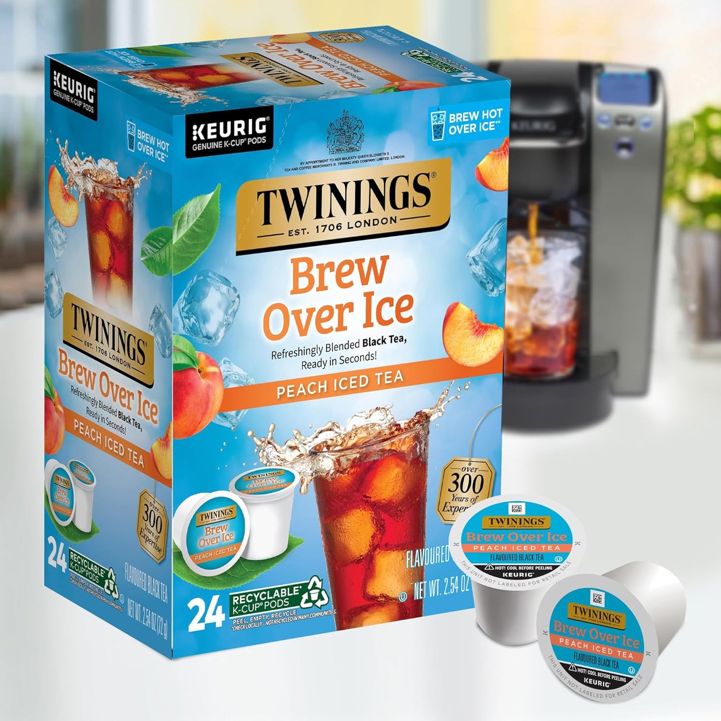 Twinings Brew Over Ice Peach Black Iced Tea K-Cup Pods - Caffeinated, 24 Count for Keurig