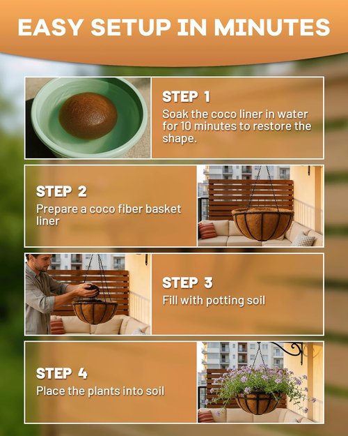 Coco Liners | Pre-Formed Coco Fiber Hanging Basket Liners - Natural Coconut Fiber (2 Pack)