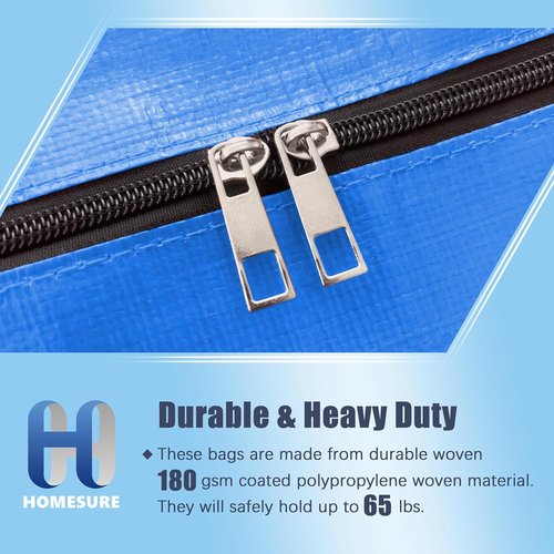 HOMESURE Large Water-Resistant Moving Bags - 4 Pack Heavy-Duty Storage Totes with Zippers & Handles | Sky Blue