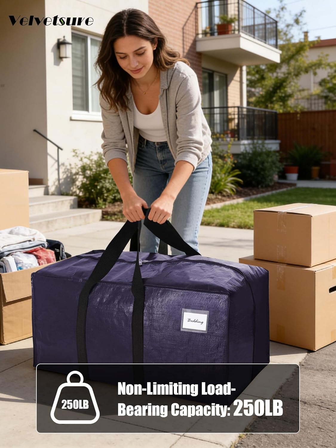 VELVETSURE Heavy Duty Extra Large Moving Bags - Strong Handles & Zippers, Space-Saving Storage Totes (Set of 6, Multicolor)