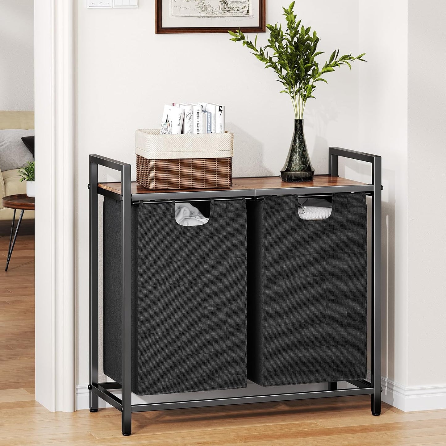 Kitstorack Laundry Basket Organizer - Hamper with Shelf & 2 Removable Bags | 2 x 11.8 Gallons (44.5L)