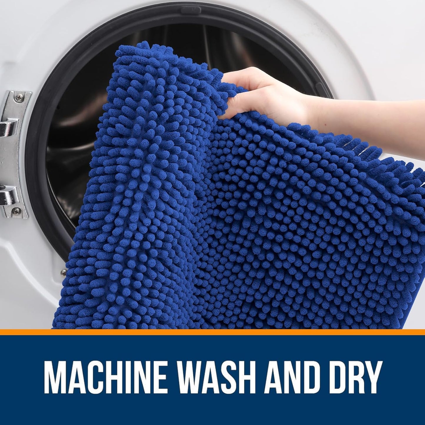 OLANLY Bathroom Runner Rug - Soft Absorbent Chenille with Rubber Backing | 47x17 Royal Blue, Quick-Dry & Machine Washable