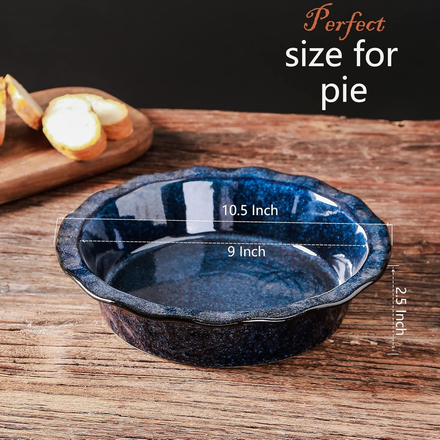 Vicrays Ceramic Pie Pan - 9-Inch Round Fluted Deep Dish for Baking Tart, Pizza, Quiche | Starry Blue Reactive Glaze
