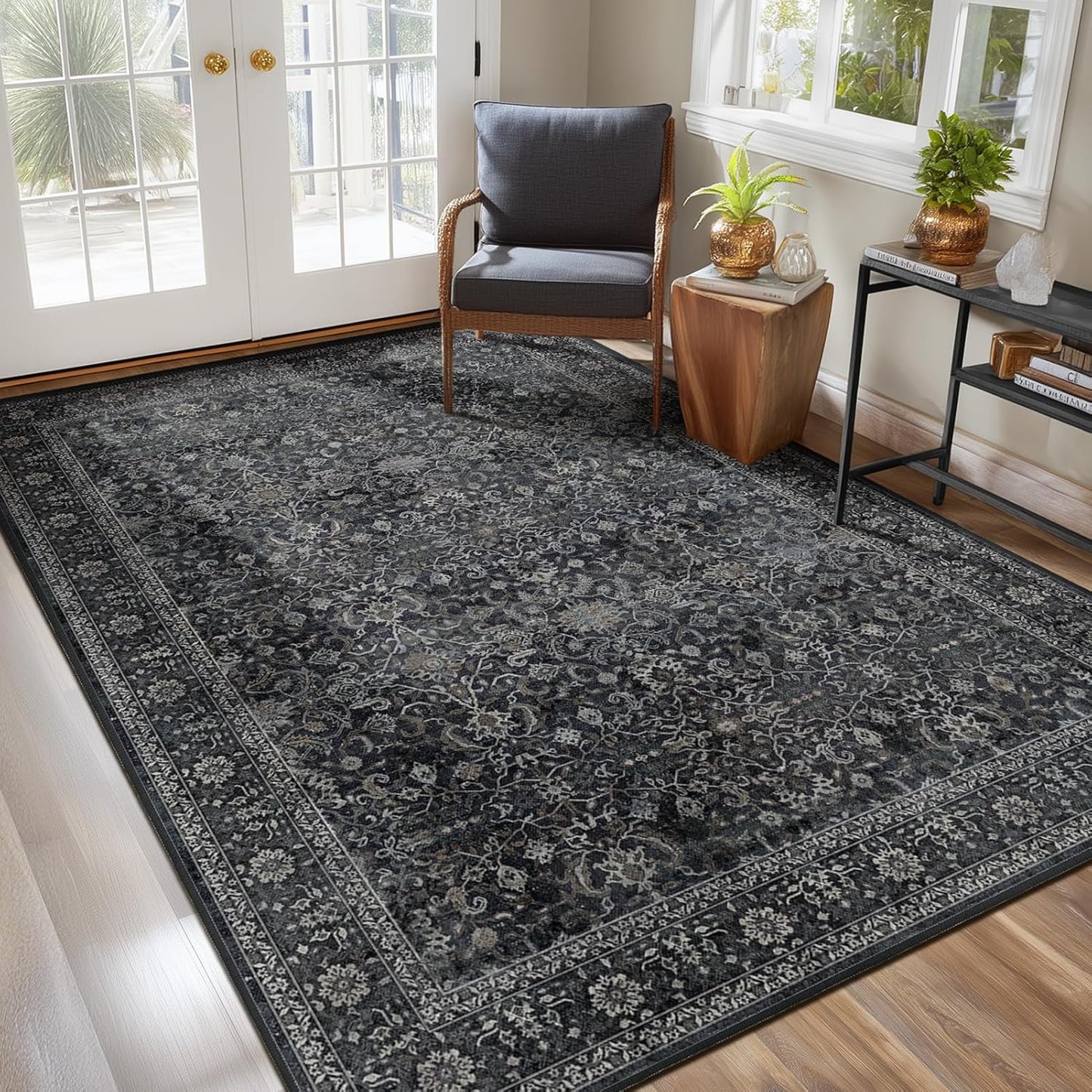 Skiennix 5x7 Area Rug - Vintage Farmhouse Design | Washable, Non-Slip, Soft Carpet in Earth Tones