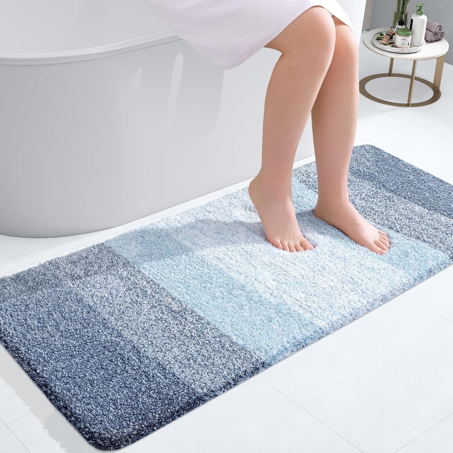 OLANLY Bathroom Runner Rug - Extra Soft Microfiber Mat with Rubber Backing | Quick Dry, Washable, 40x20, Blue