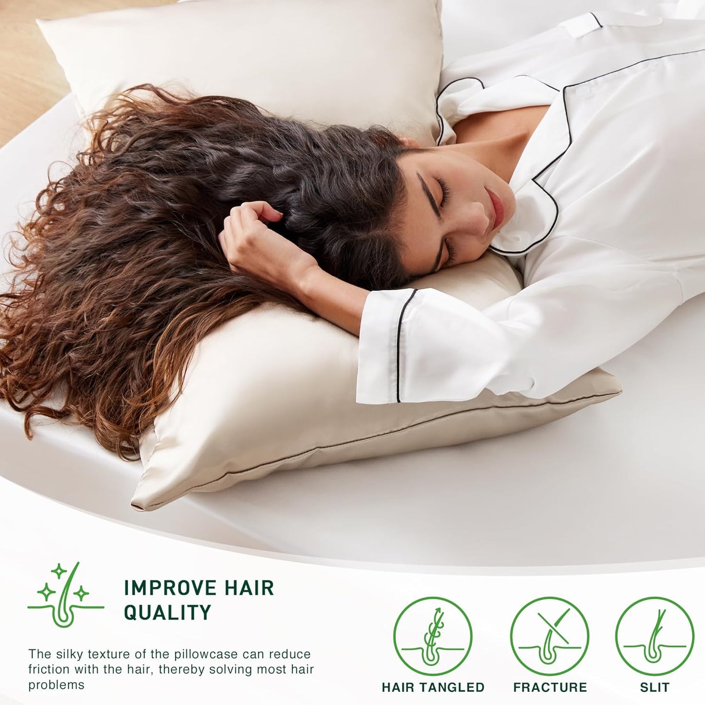 Love's Cabin Satin Pillowcase Set - Cooling Standard Size 20x26 Pillow Covers for Hair & Skin - Silky Smooth Beige