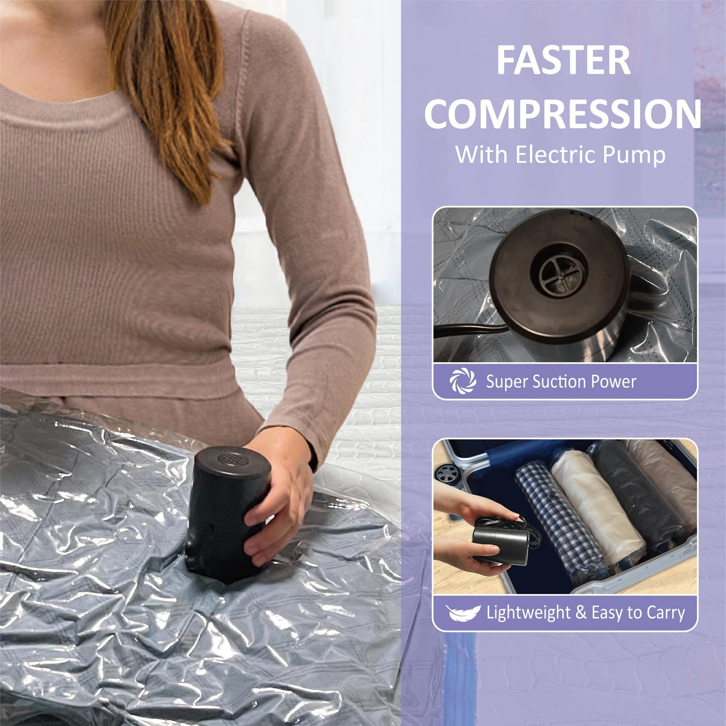 Vacuum Storage Bags with Electric Pump, 22 Combo (3Large/3Jumbo/8Medium/8Small) Space Saver Bags Vacuum Seal Bags with Pump, Space Bags, Vacuum Sealer Bags for Clothes, Comforters, Blankets, Bedding