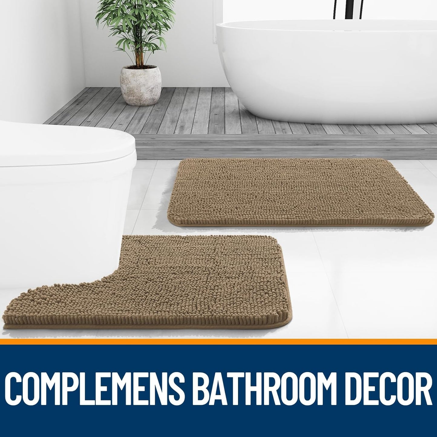 OLANLY Bathroom Rugs - Extra Soft Chenille Bath Mats | Quick-Dry, Machine Washable, 30x20, Tan