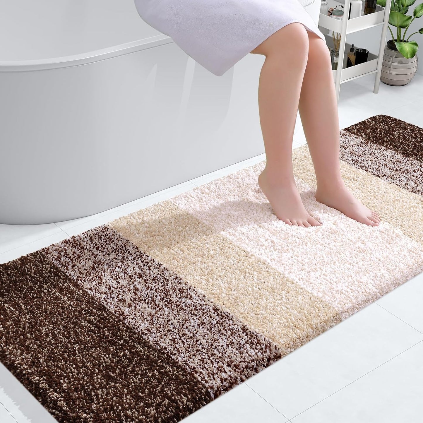 OLANLY Bathroom Runner Rug - Extra Soft Microfiber Mat 59x24 | Quick Dry, Washable, Rubber Backing, Brown