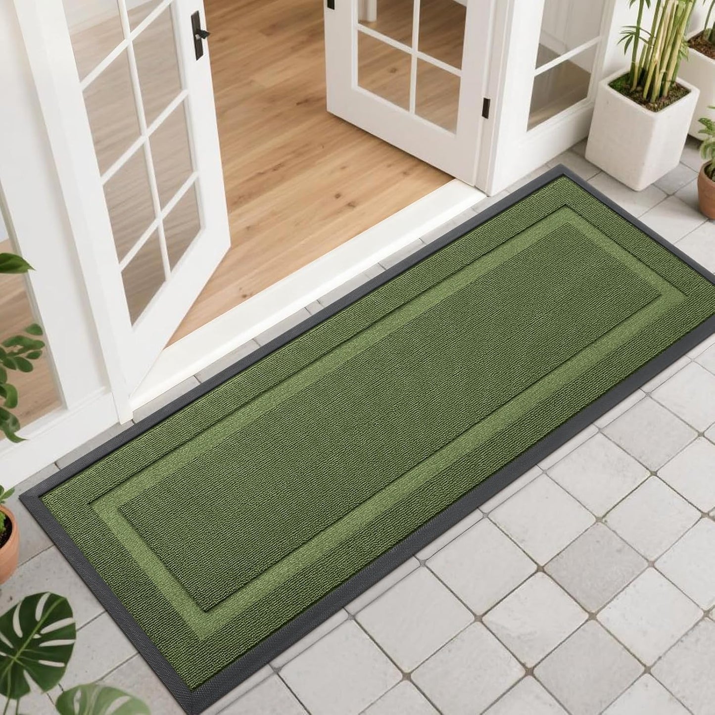 OLANLY Waterproof Front Door Mat - All-Season Indoor/Outdoor Doormat, Easy Clean, 47x17, Classic Green