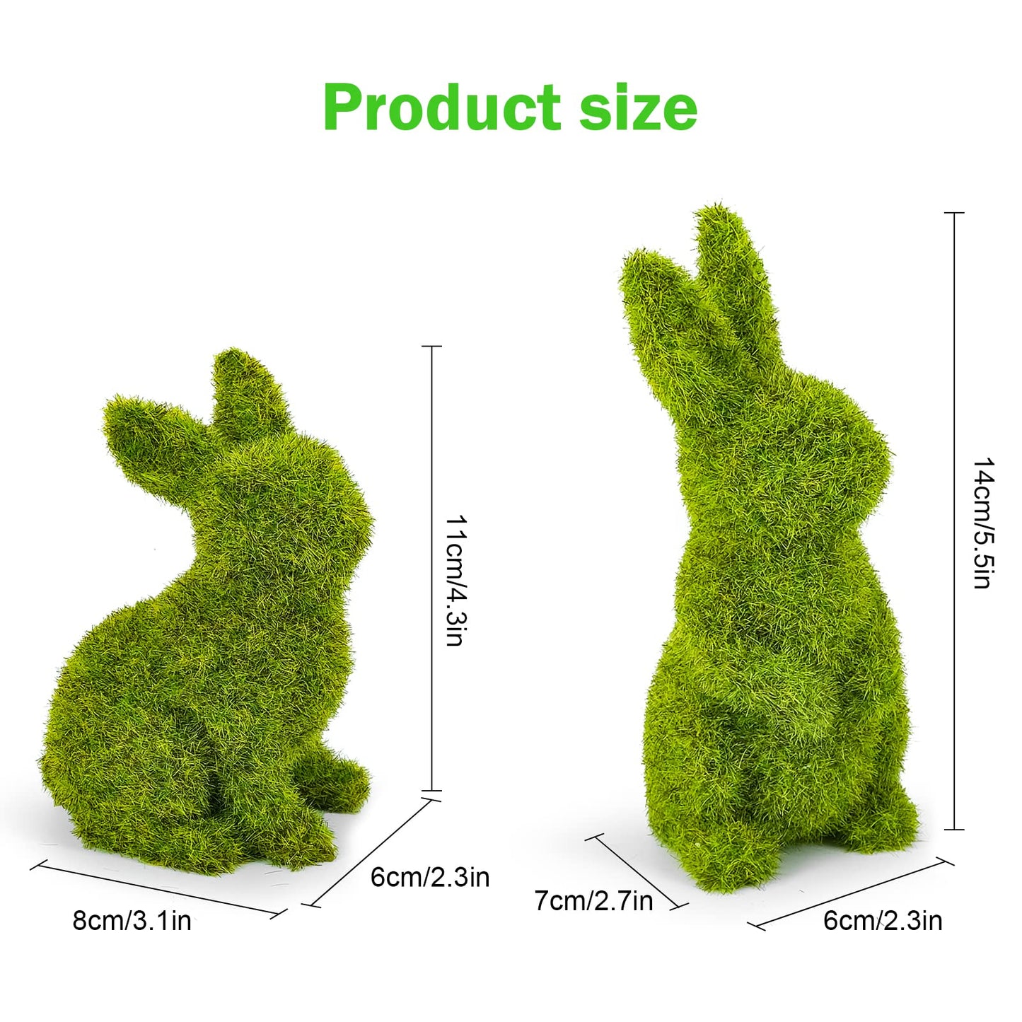 MicoSim Easter Bunny Decorations,Resin Moss Bunny Figurine,Garden Artificial Moss Rabbit Easter Décor Easter Party Favors Gifts(Small-2pcs)