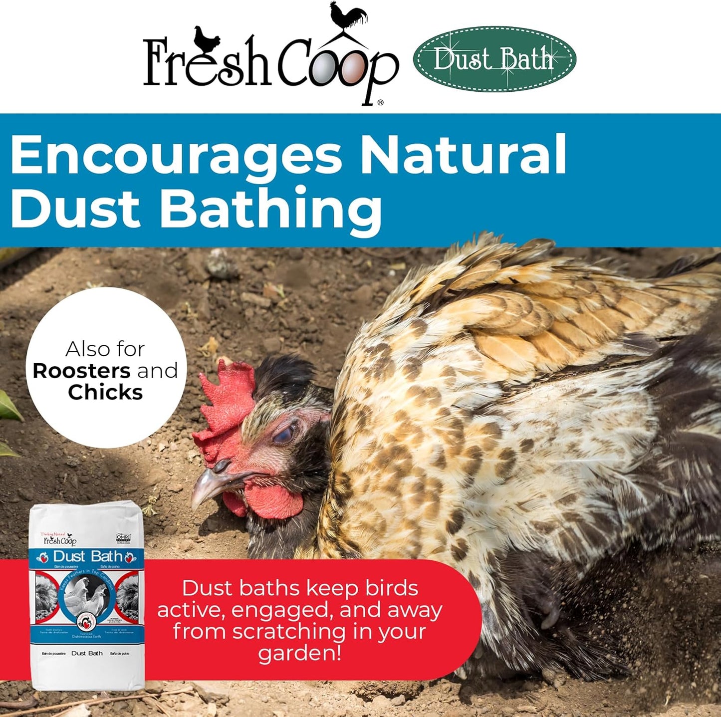 Progressive Planet Fresh Coop Dust Bath - 20lbs Food-Grade Diatomaceous Earth & Clay for Healthy Feathers | Reduces Boredom