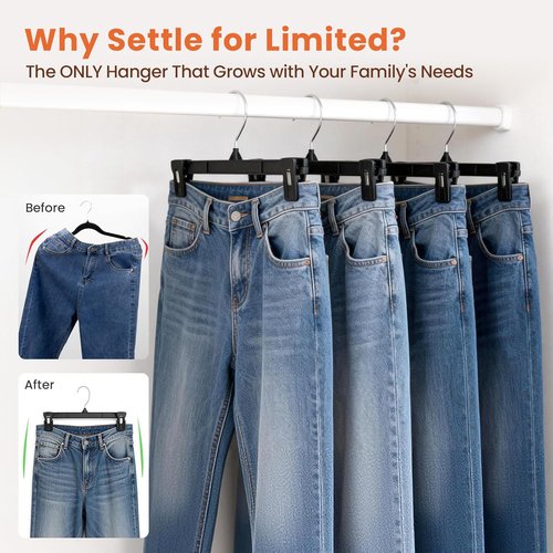 HOUSE DAY Pants Hangers - 10 Pack Non-Slip Clips for Shorts, Jeans & Slacks - Durable & Space-Saving Black - 12 Inch