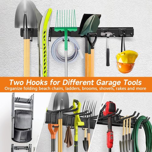 Garden Tool Organizer by [Brand Name] - Heavy Duty Wall Mount Storage Rack with 6 Hooks for Yard Tools