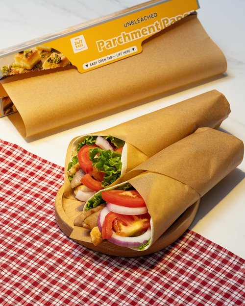 24/7 Bags- Parchment Paper Roll, 150 Sq Ft, 12" Wide, Non-Stick, Unbleached, Food Safe, Serrated Cutter, for Baking, Air-Fryer & Cooking