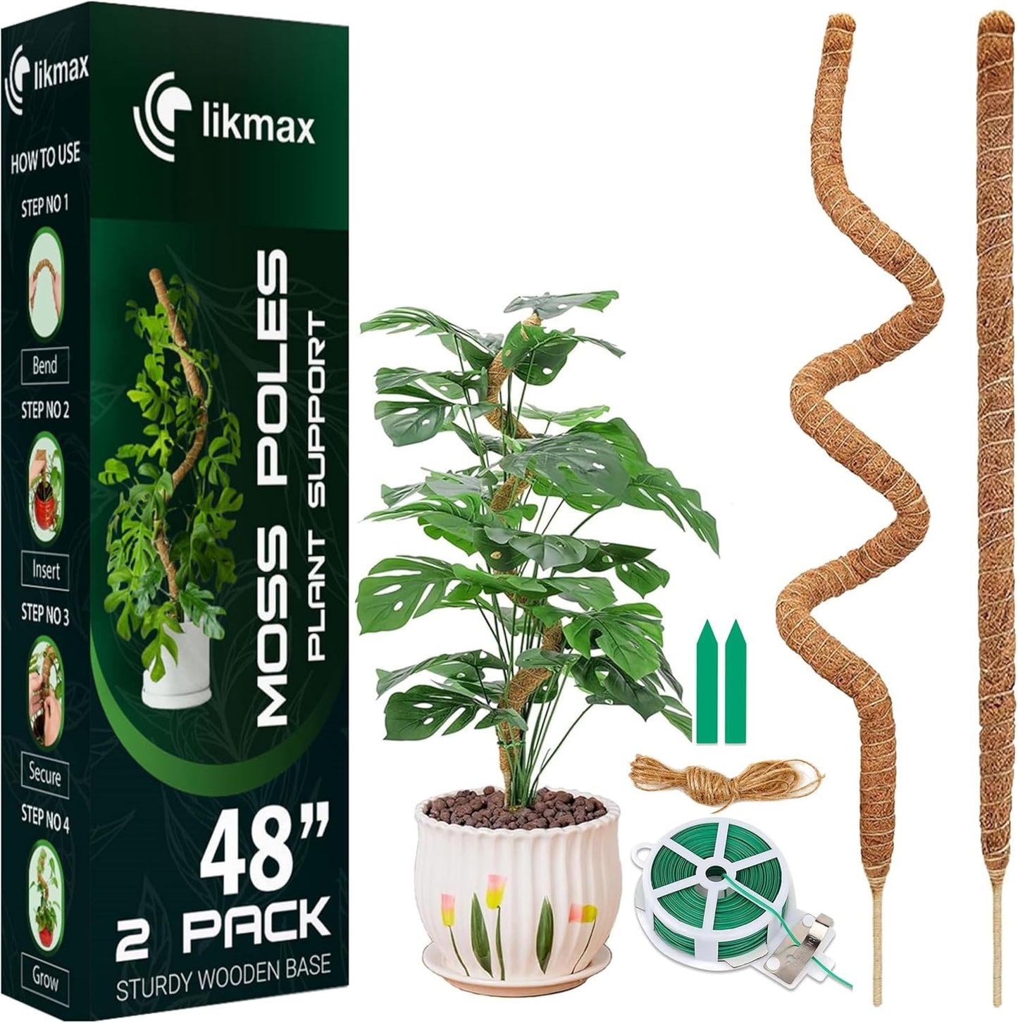 Skiennix 48'' Bendable Moss Poles - Flexible Trellis Support Stakes for Monstera & Climbing Plants