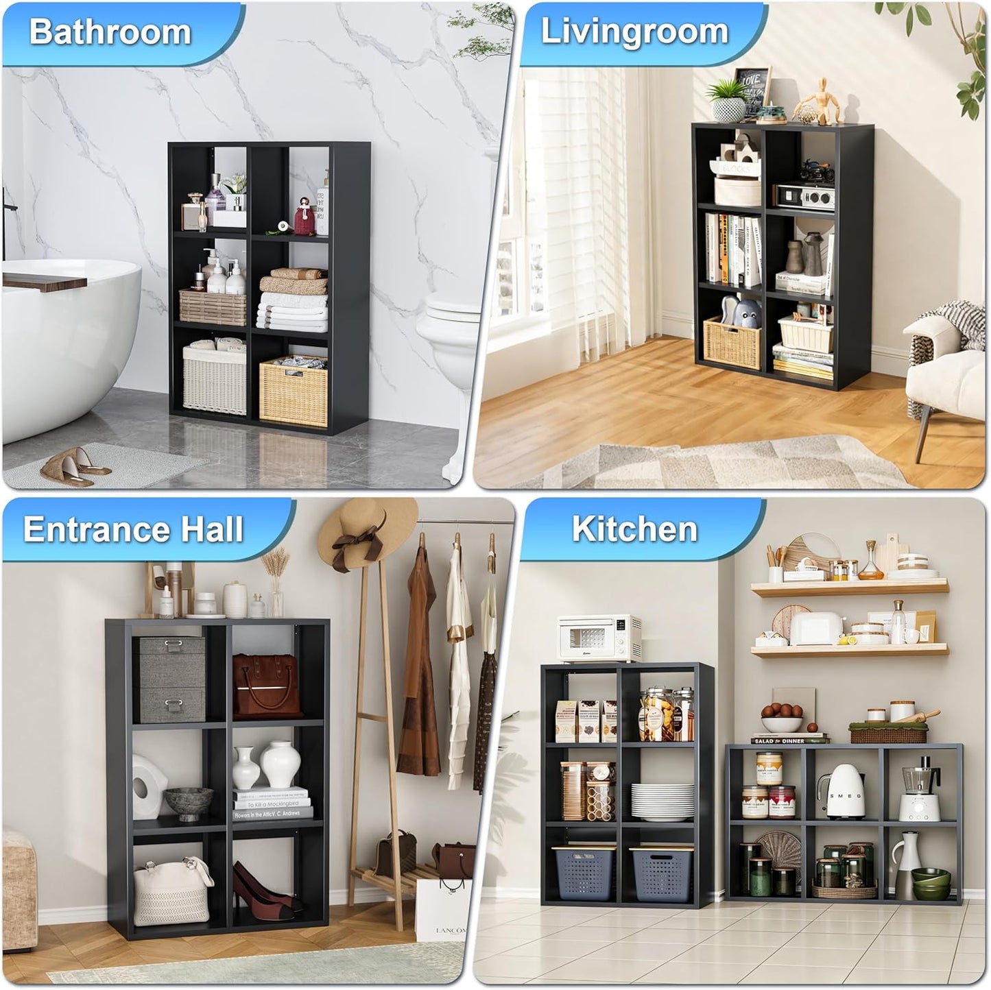 Metal Storage Organizer by [Brand Name] - 6-Cube High-Load Bathroom Shelves | Modern Black Design for Small Spaces