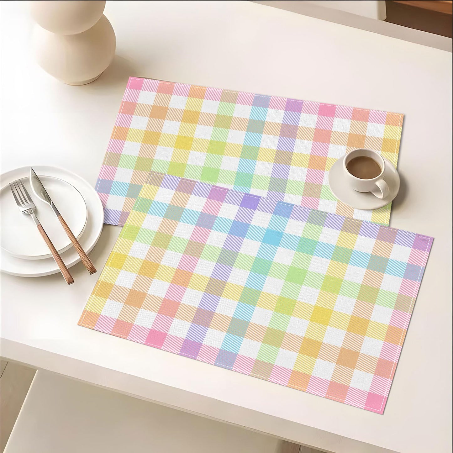 Pudodo Easter Buffalo Plaid Check Placemats Set of 4 Spring Holiday Party Decorations for Home Kitchen Table Supply (12" x 18")