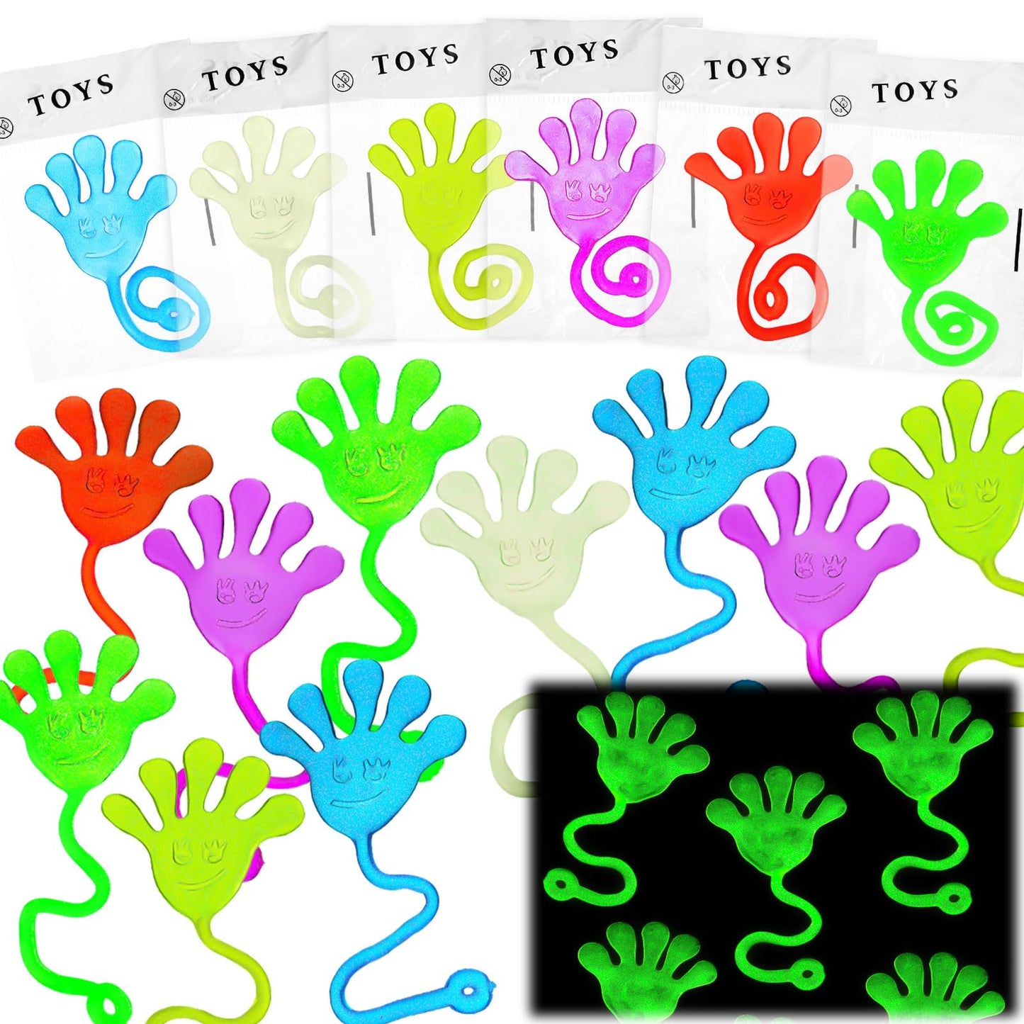 NatNarr 50 PCS Glow Sticky Hands Party Favor for Kids Holiday Traditions Goodie Bags Stuffers Glow Sticky Hands Toys End of Year Student Gifts Classroom Prizes Treasure Box Birthday Party Favors