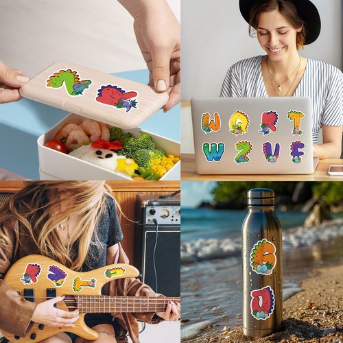 Dinosaur Stickers, 52Pcs Dinosaur Alphabet Stickers for Water Bottle, Laptop, Skateboard, Guitar, Cute Dinosaur Scrapbook Journalin Stickers for Boys and Girls