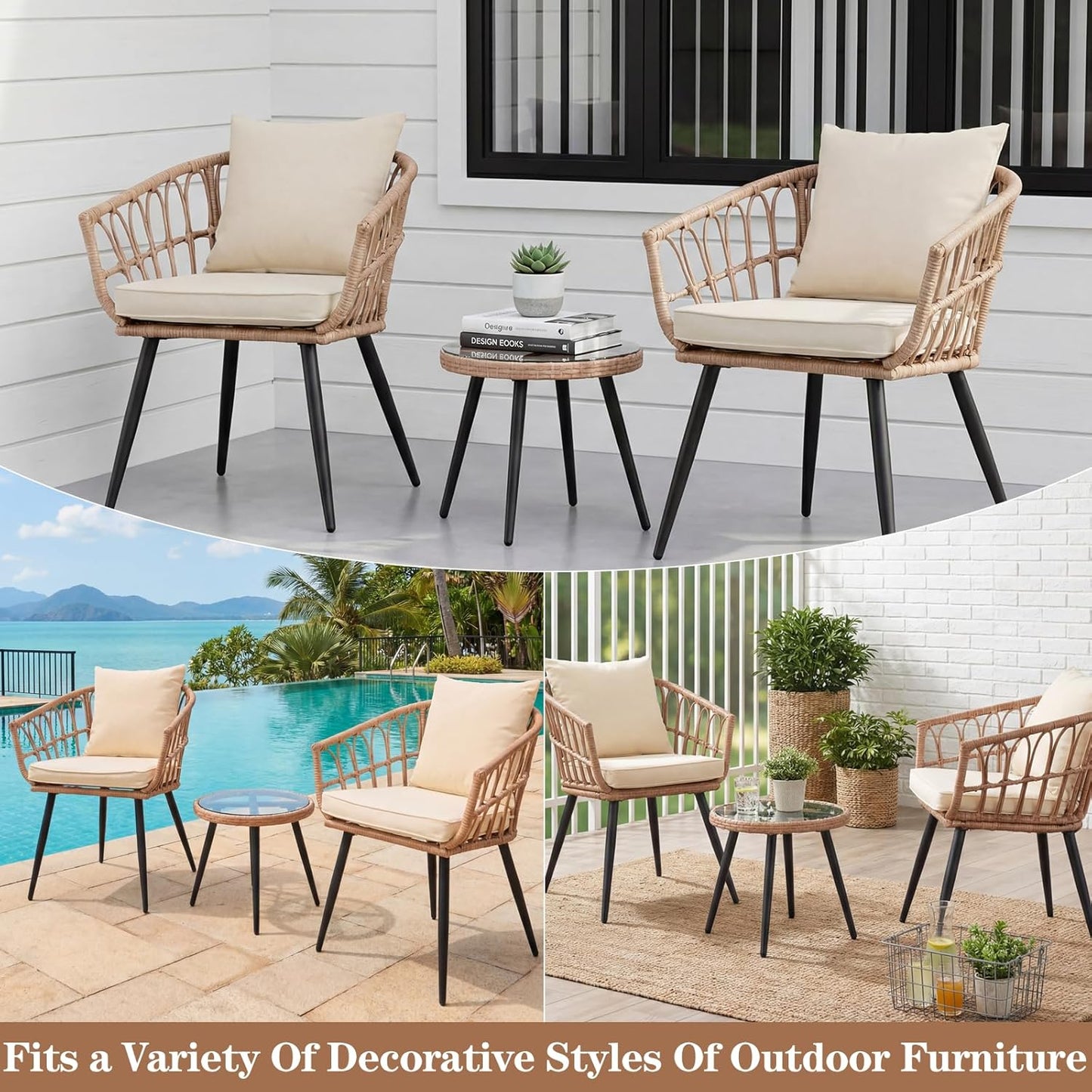 Skiennix 4PCS Patio Cushion Covers - Splash-Proof Deep Seat Slipcovers for Outdoor Furniture | Beige