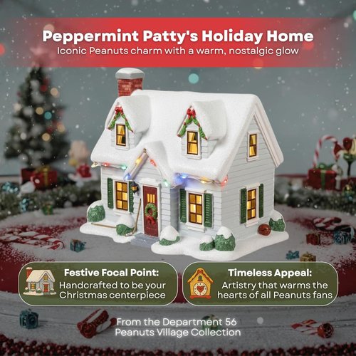 Department 56 Peanuts Christmas Village Peppermint Patty House - Lighted Ceramic Holiday Display, 7.05”