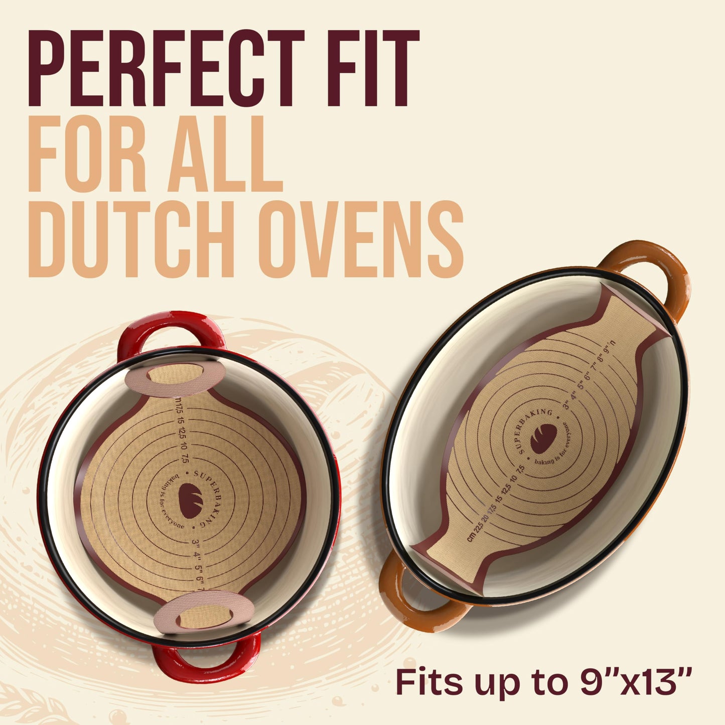 Pro Silicone Bread Sling 2 Pcs - 9in Round & Oval 482F Heat Resistant Dough Lifter, Non-Stick Dutch Oven Liners, Long Handles, Reusable Sourdough Bread Baking Supplies, Sourdough Gifts
