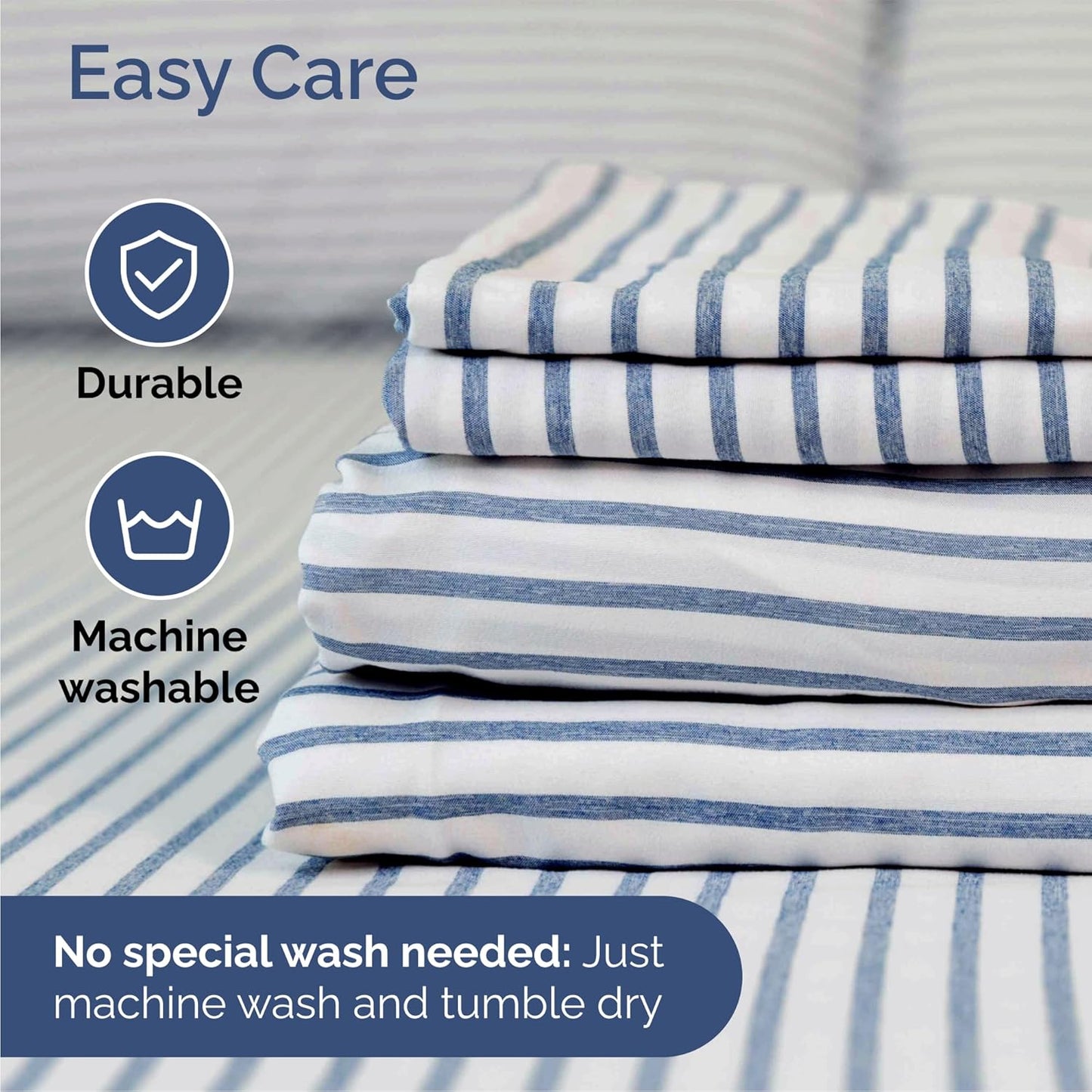 Skiennix Queen Size 4-Piece Sheet Set - Comfy, Breathable & Cooling Hotel Luxury Bedding - Deep Pockets, Soft, Wrinkle-Free - Blue Stripes