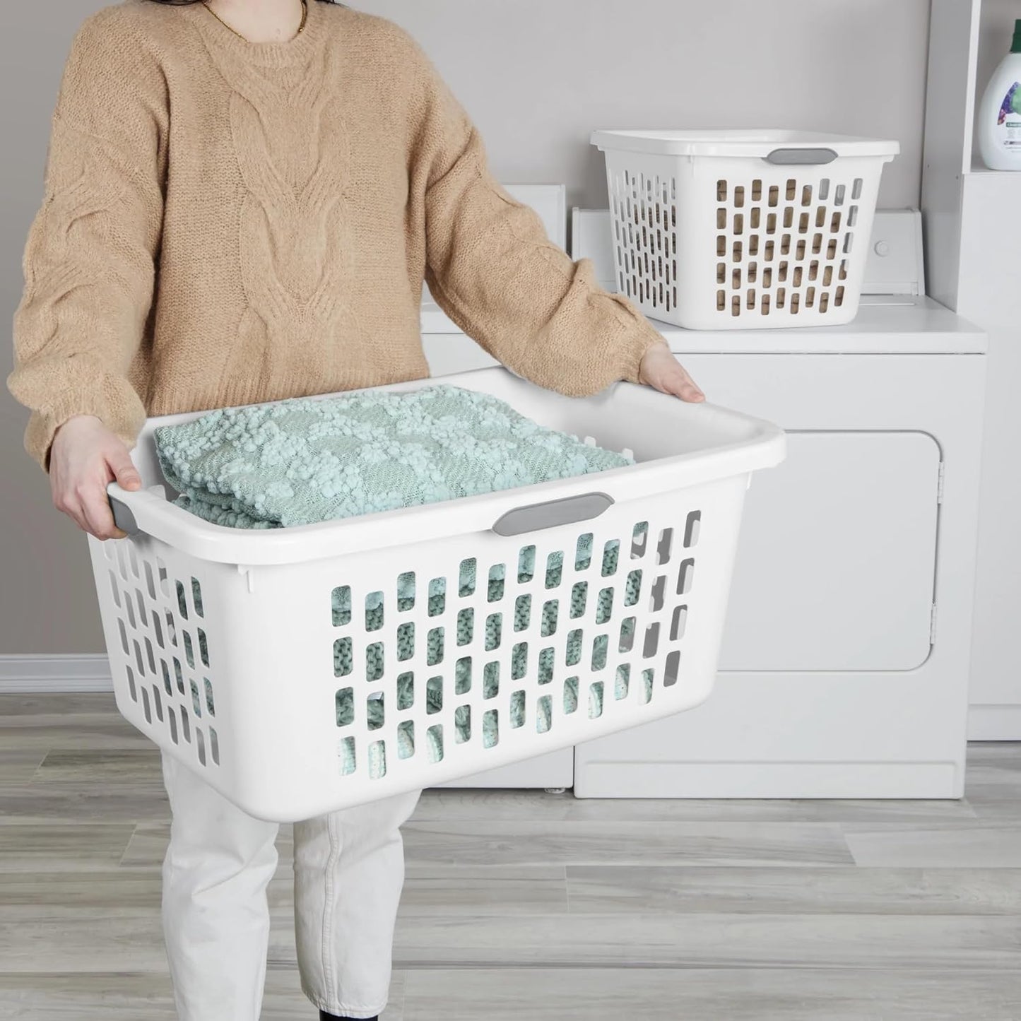 Large Plastic Laundry Basket by [Brand Name] - 2 Bushel Capacity, Durable & Collapsible, White
