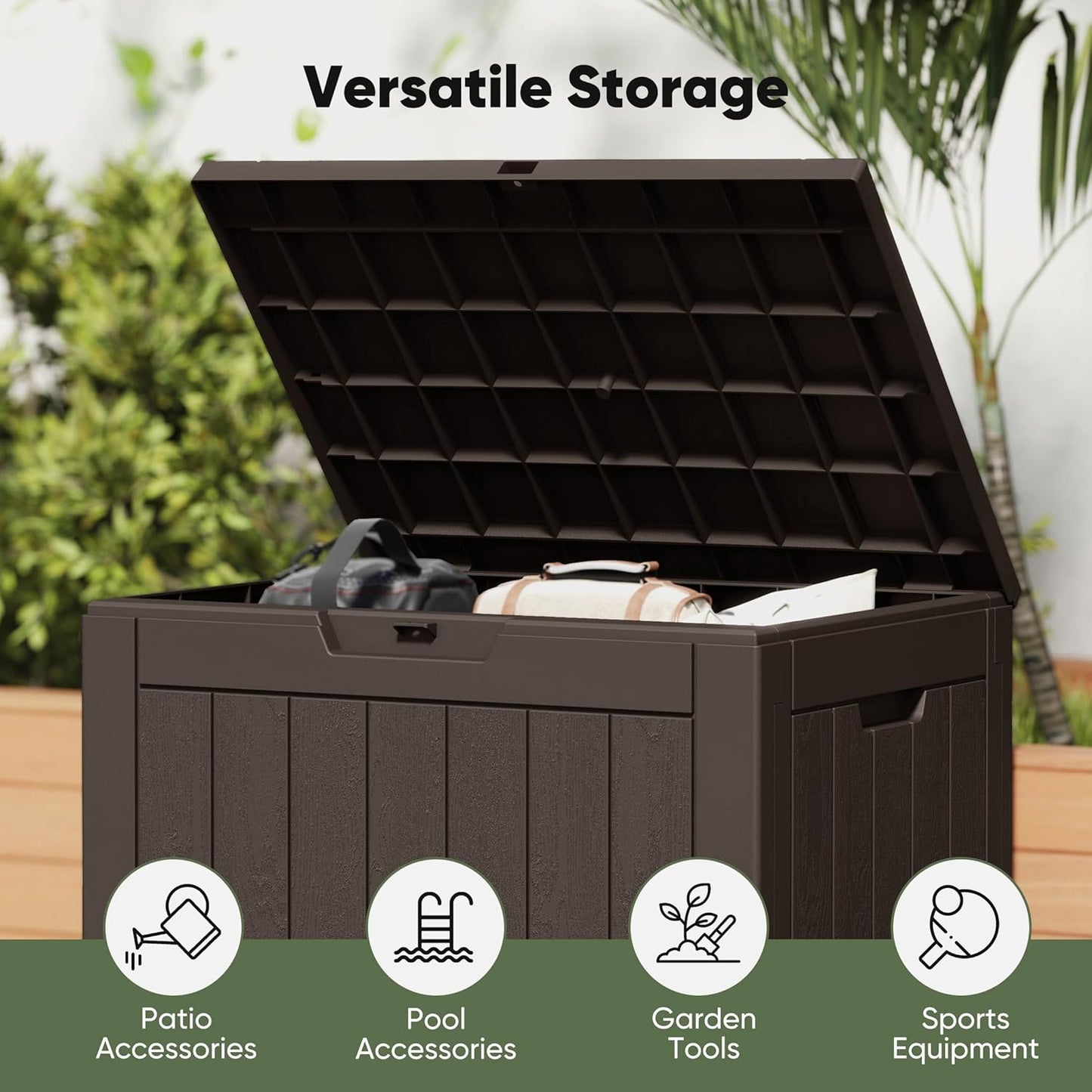NEWBULIG 31 Gallon Deck Box - Weatherproof Resin Outdoor Storage for Secure Package Deliveries & Garden Use