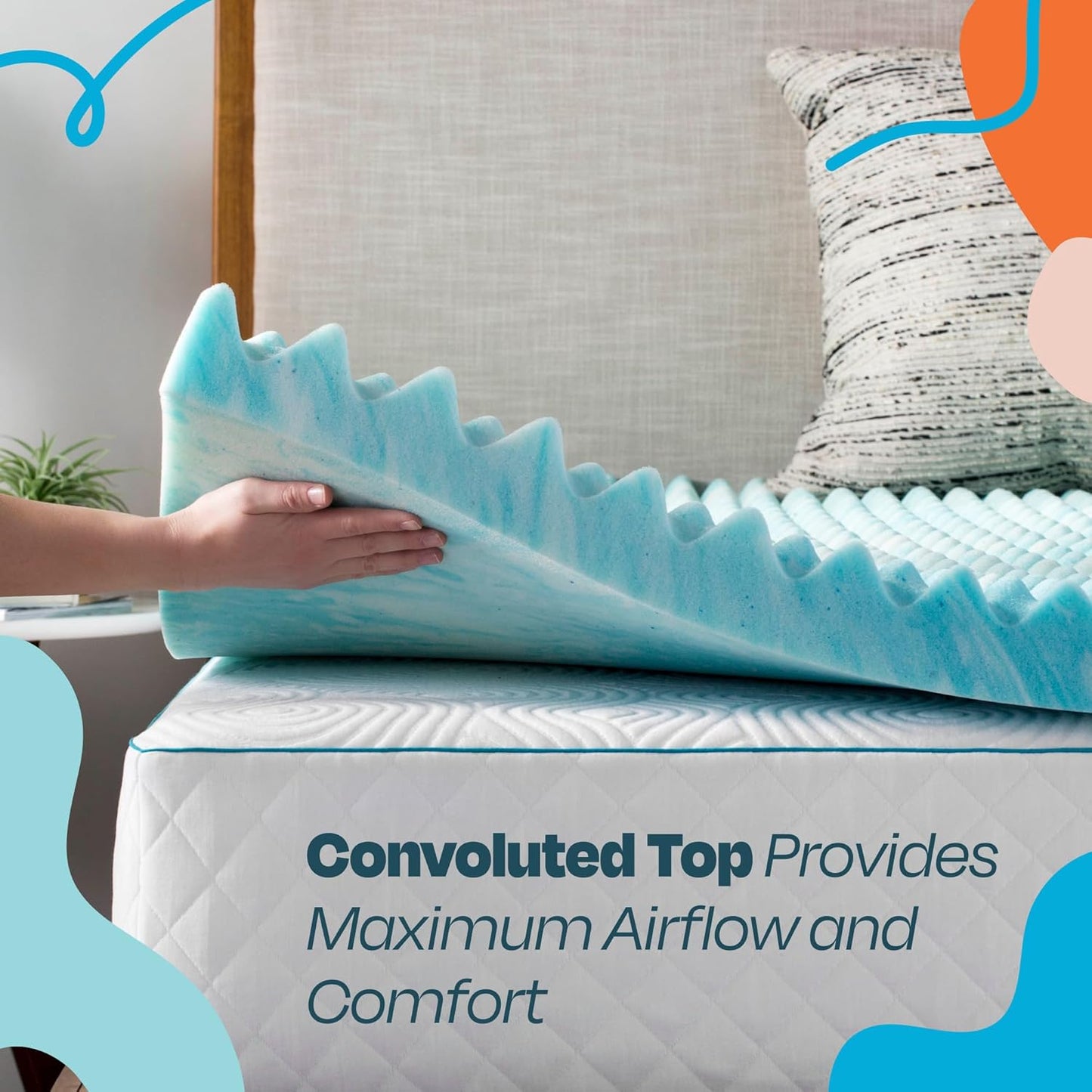 Linenspa Gel Memory Foam Mattress Topper - Reversible Egg Crate Design for Comfort - California King Size